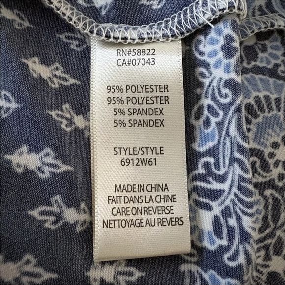 Max Studio Blue Geometric Print Stretch Jersey Knit Shift Dress Womens XS (1601) - Picture 2 of 5